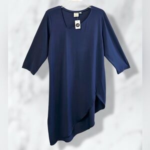 NWT Truth & Style Asymmetric 3/4 Sleeve Navy Blue Tunic / 1X